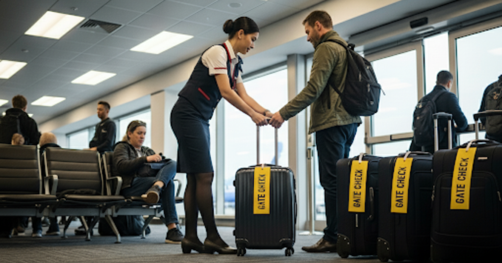 Flight Attendant gate checking luggage