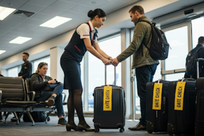 Flight Attendant gate checking luggage