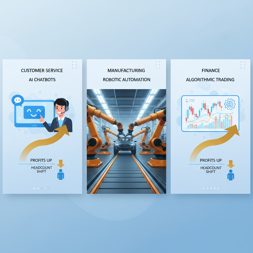 Infographic of AI-driven profits across customer service, manufacturing, and finance