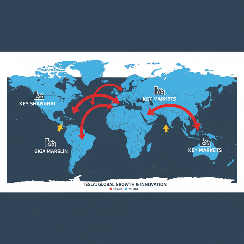 Map highlighting Teslas global footprint and key Gigafactories.